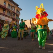 Carnaval de Guyane. Parade de Kourou 2017. Deguisement. Touloulou. Masques. Costumes. Marionnettes. Diables rouges. Noir marron. Neg marron. Balayeuses.